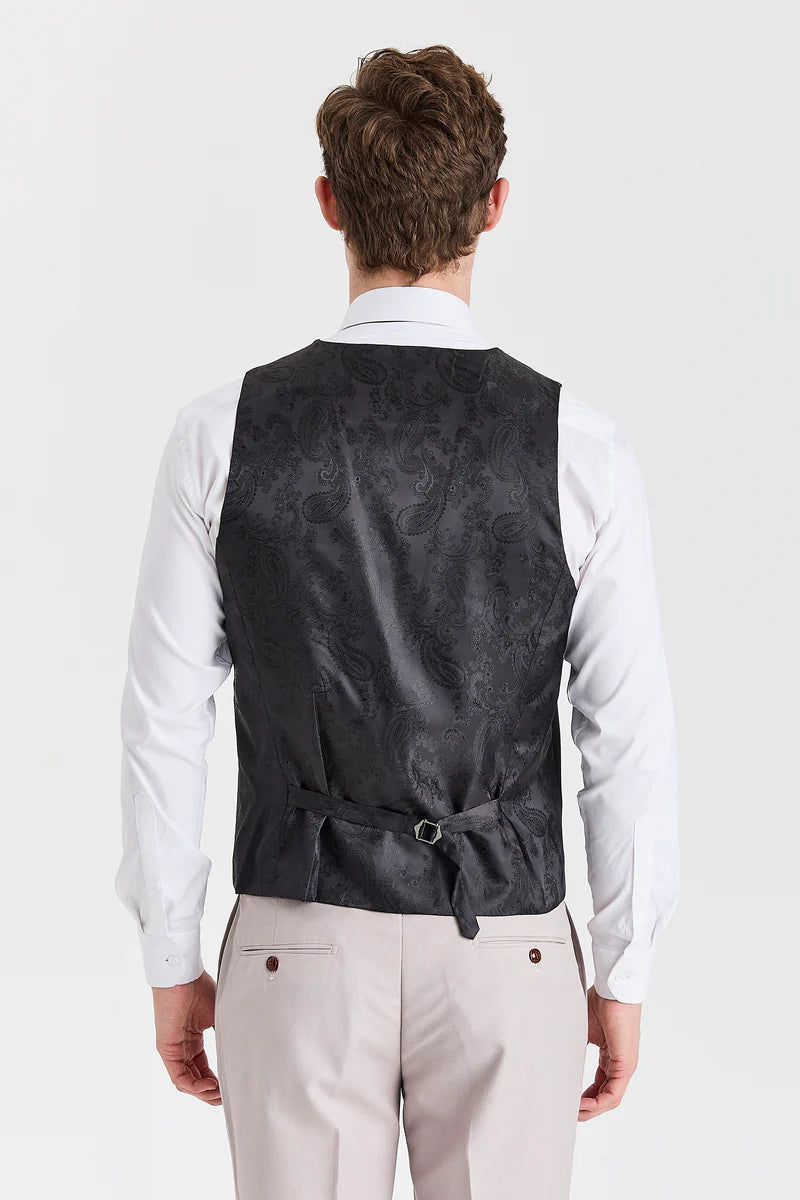 Costum texturat Mayfair Stone cu vestă neagră contrastantă