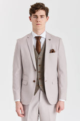 Costum texturat Mayfair Stone cu vestă din tweed Harris Brown