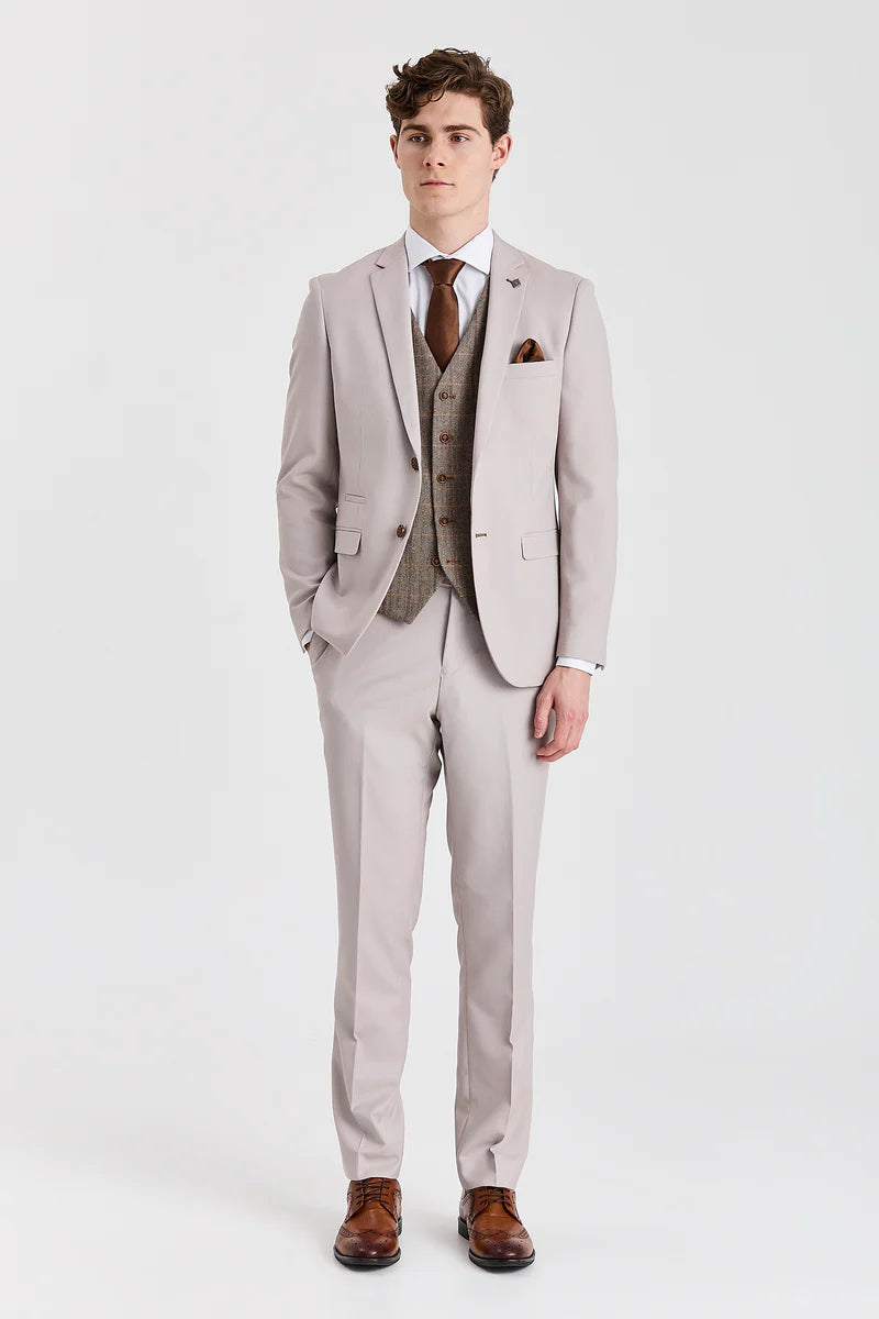 Costum texturat Mayfair Stone cu vestă din tweed Harris Brown