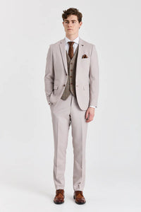Costum texturat Mayfair Stone cu vestă din tweed Harris Brown