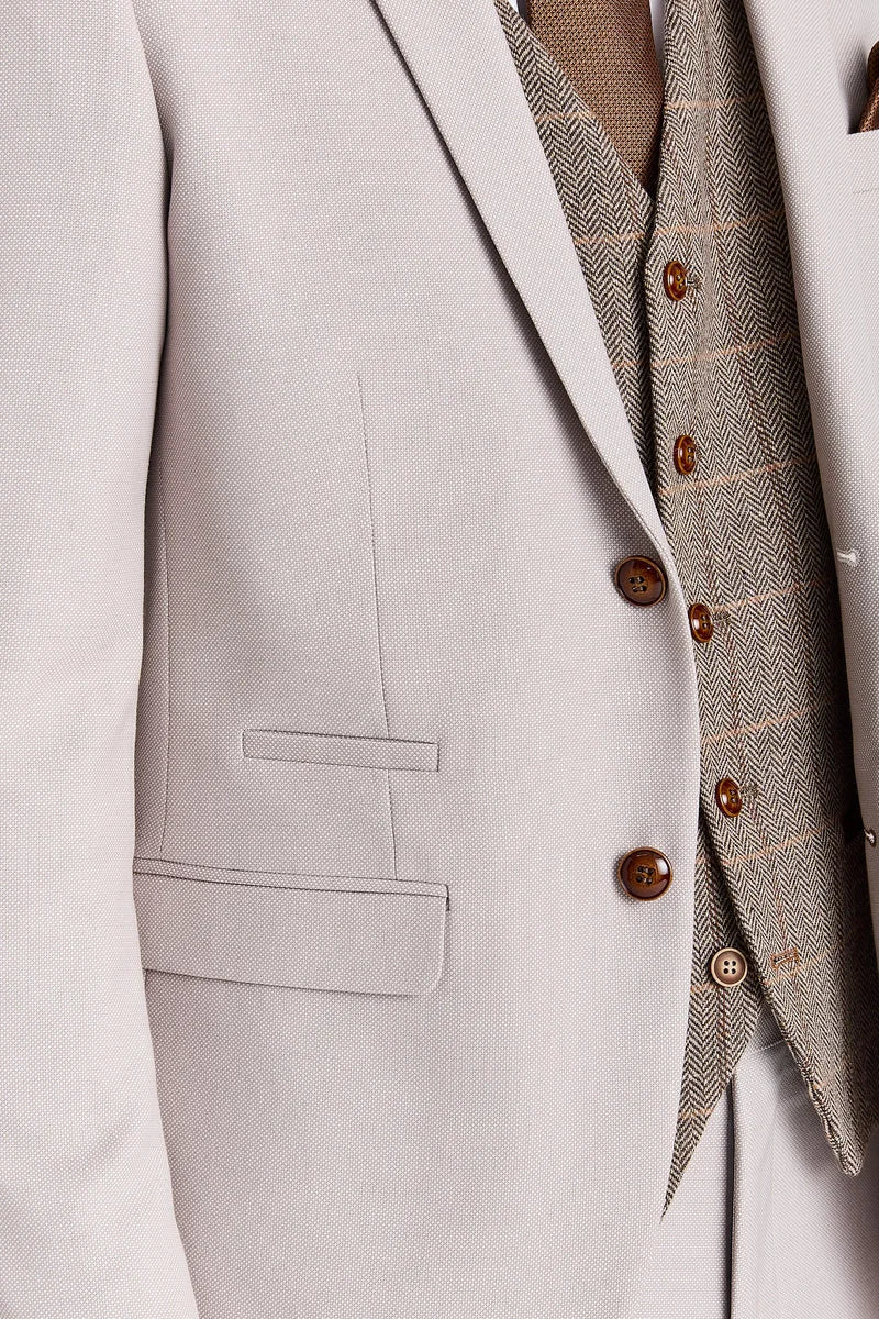Costum texturat Mayfair Stone cu vestă din tweed Harris Brown