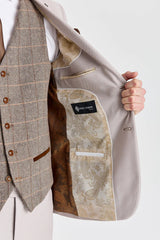 Costum texturat Mayfair Stone cu vestă din tweed Harris Brown