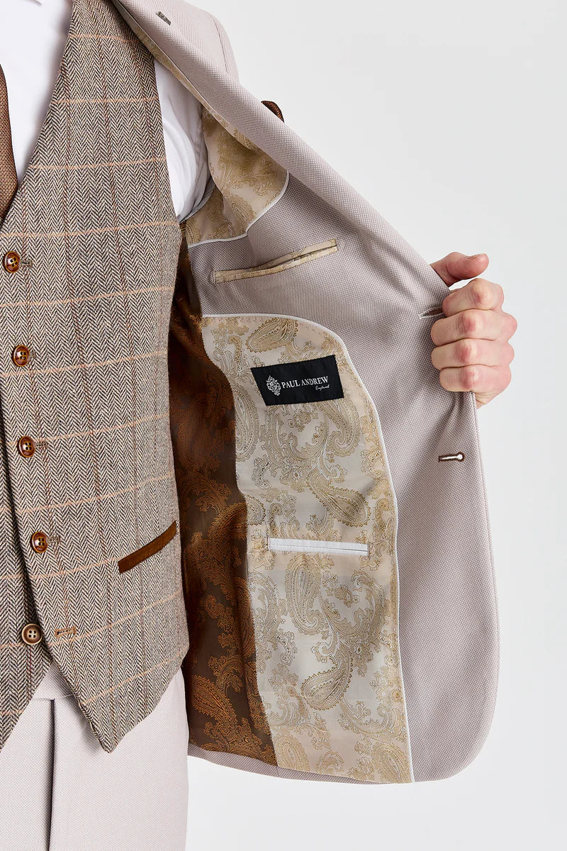 Costum texturat Mayfair Stone cu vestă din tweed Harris Brown