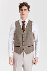 Costum texturat Mayfair Stone cu vestă din tweed Harris Brown