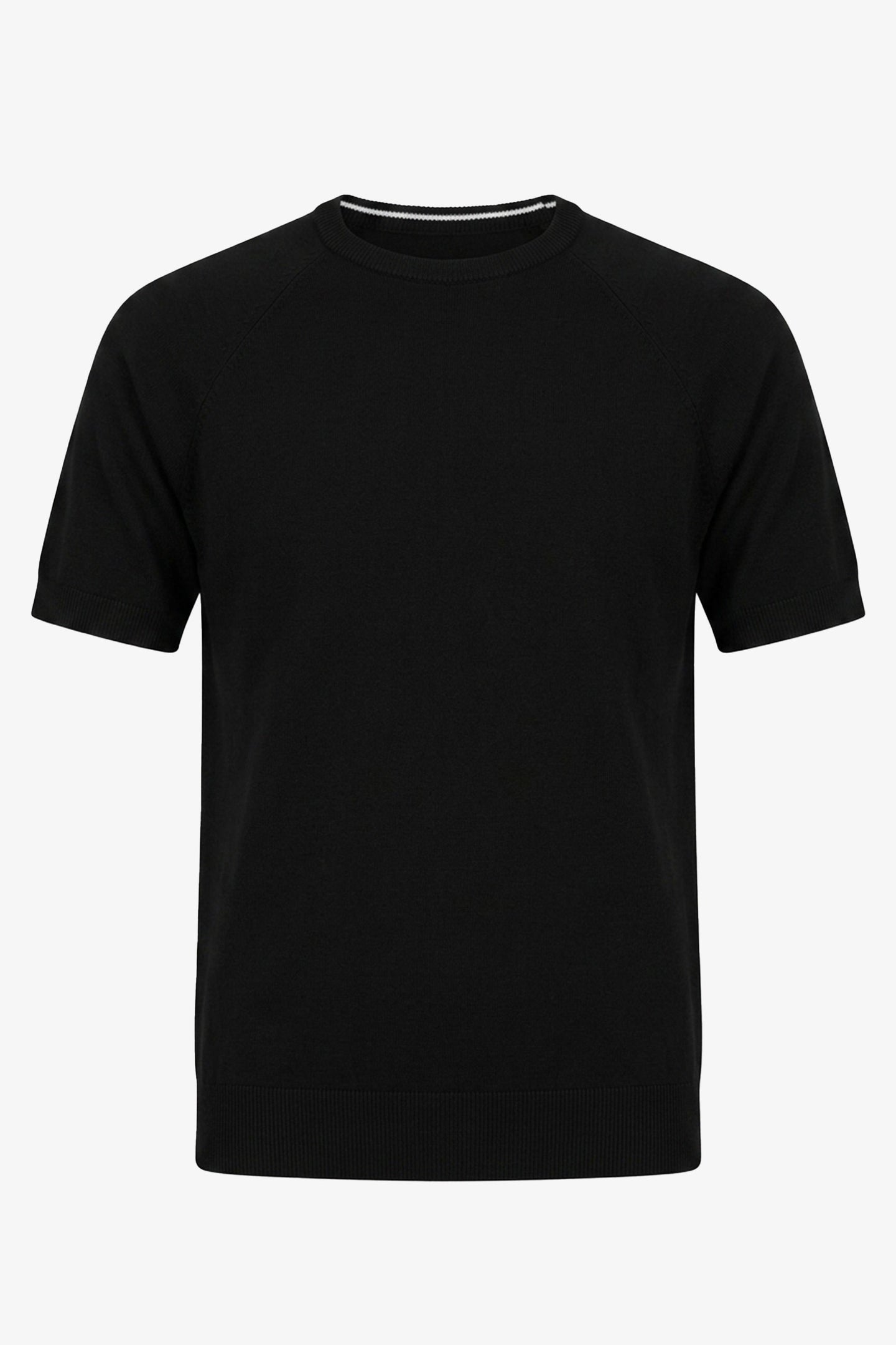 Tricou bărbătesc clasic negru tricotat, cu mânecă scurtă, guler rotund