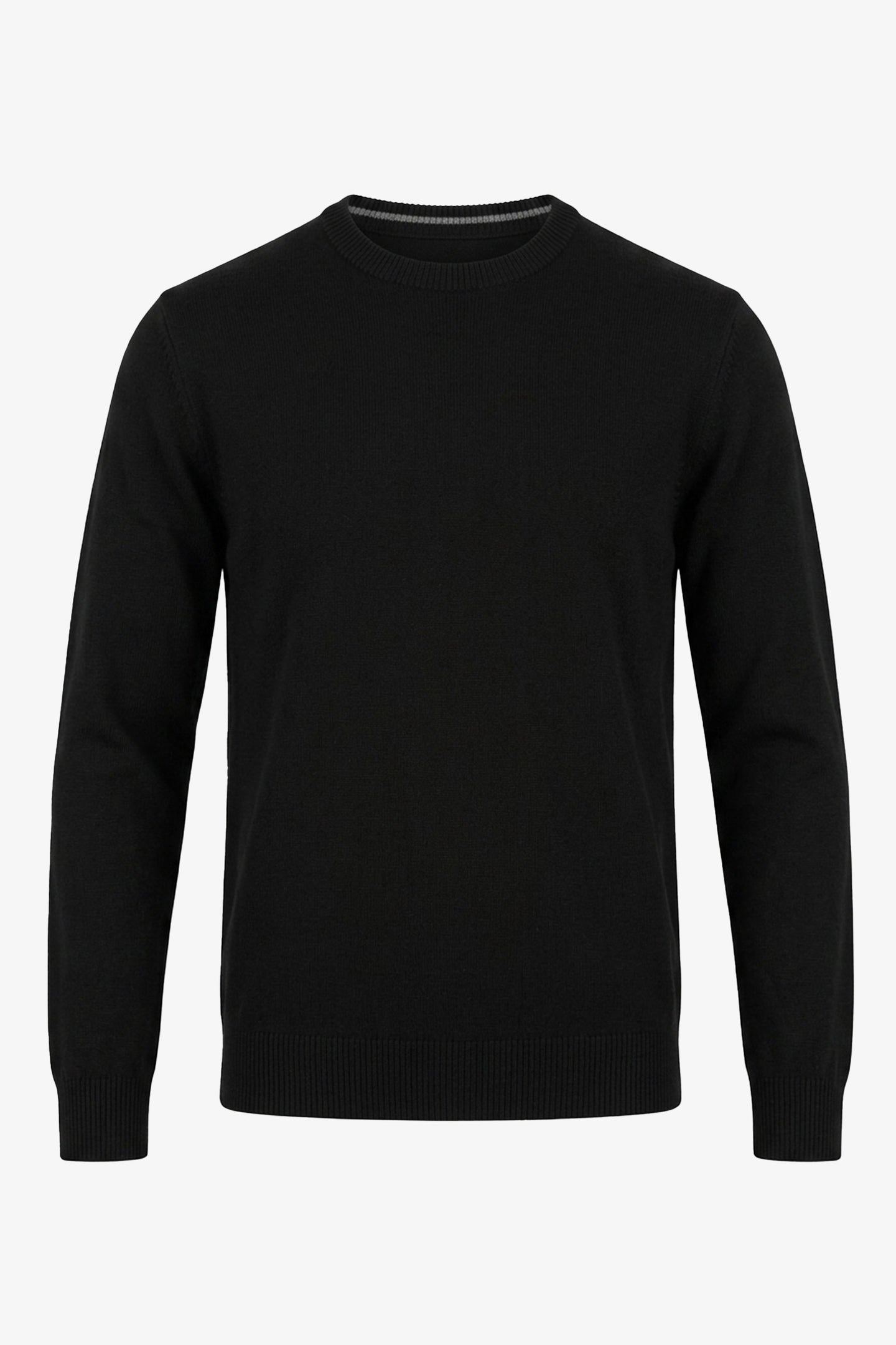 Pulover bărbătesc negru tricotat cu guler rotund, model acrilic