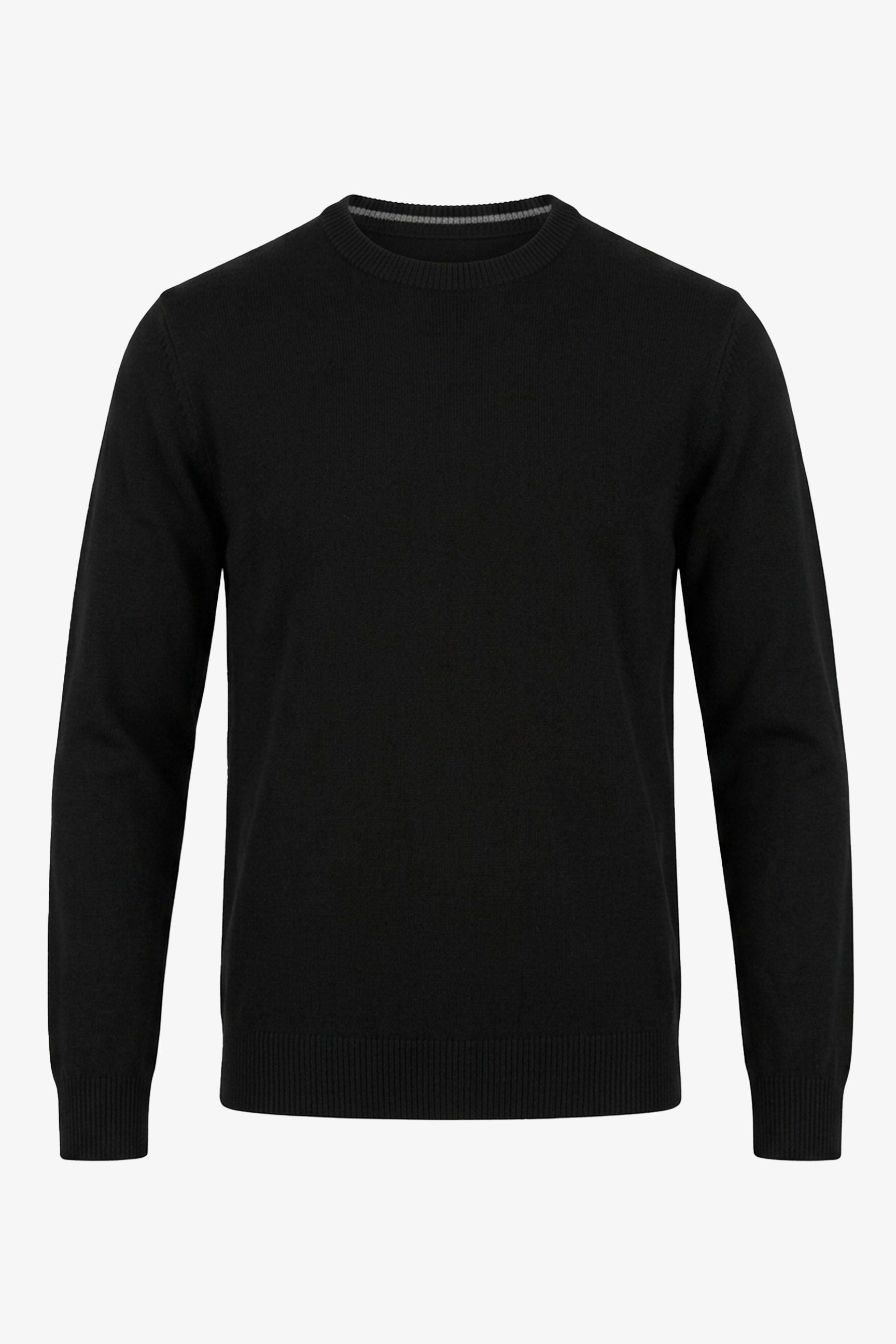 Pulover bărbătesc negru tricotat cu guler rotund, model acrilic