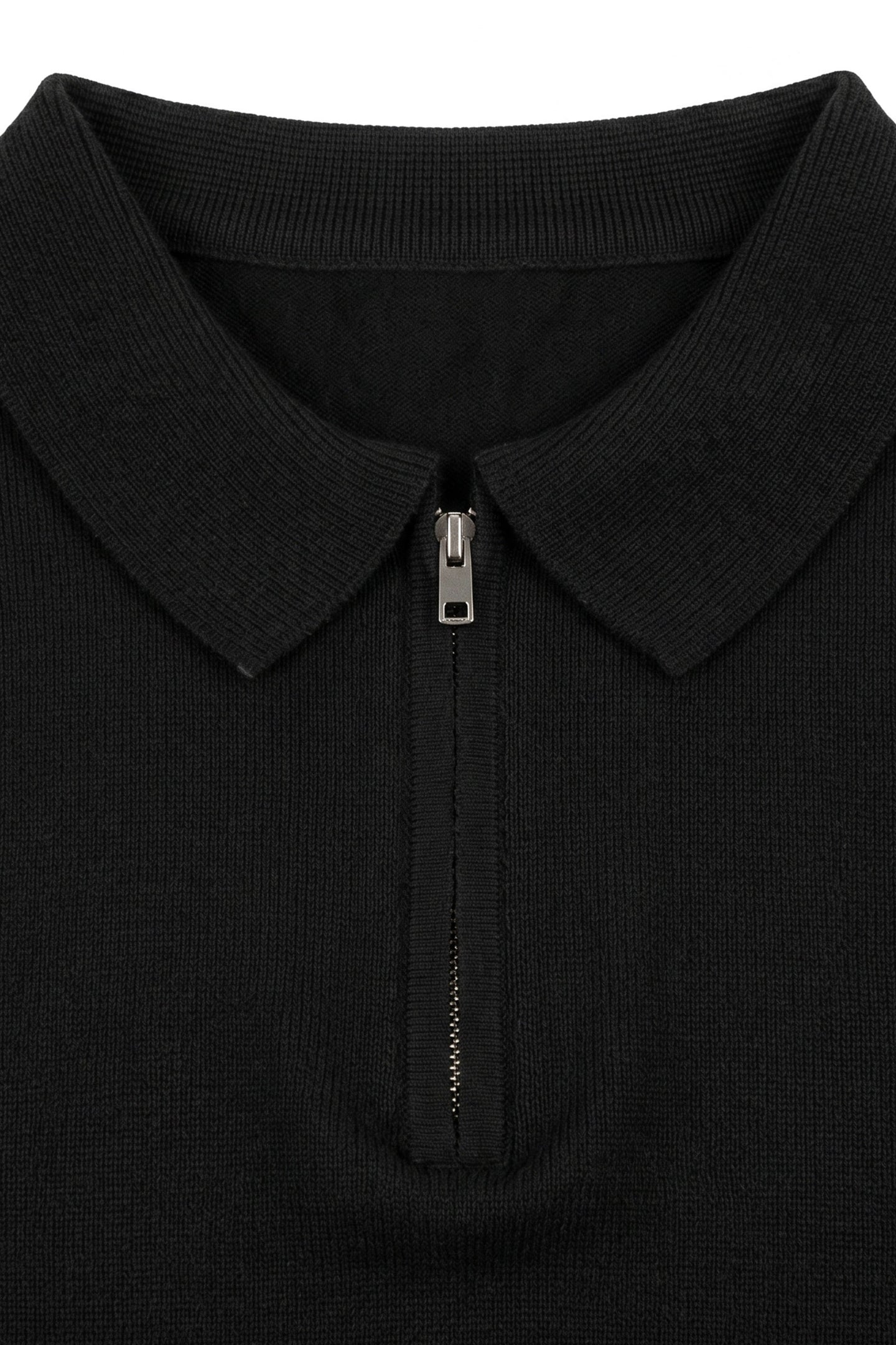 Tricou polo bărbătesc negru tricotat, cu guler fermoar, amestec moale, mânecă scurtă