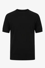 Tricou bărbătesc negru tricotat, croială regulată, guler rotund, mânecă scurtă