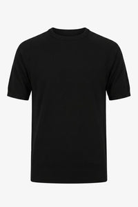 Tricou bărbătesc negru tricotat, croială regulată, guler rotund, mânecă scurtă