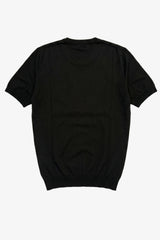 Tricou bărbătesc negru tricotat, croială regulată, guler rotund, mânecă scurtă