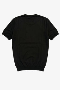 Tricou bărbătesc negru tricotat, croială regulată, guler rotund, mânecă scurtă