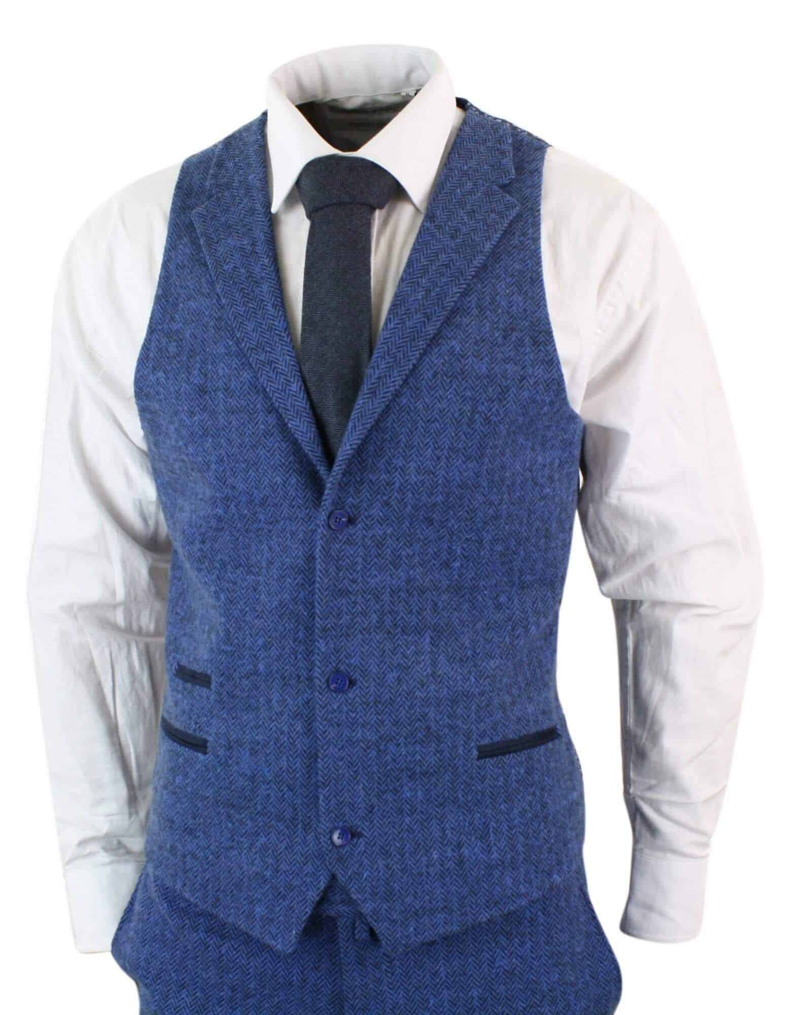 Men's Blue Herringbone 3 Piece Tweeed Suit - STZ11