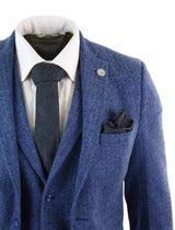 Men's Blue Herringbone 3 Piece Tweeed Suit - STZ11