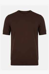 Tricou bărbătesc maro tricotat, croială regulată, guler rotund, mânecă scurtă