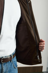 Jachetă bomber elegantă minimalistă maro pentru bărbați