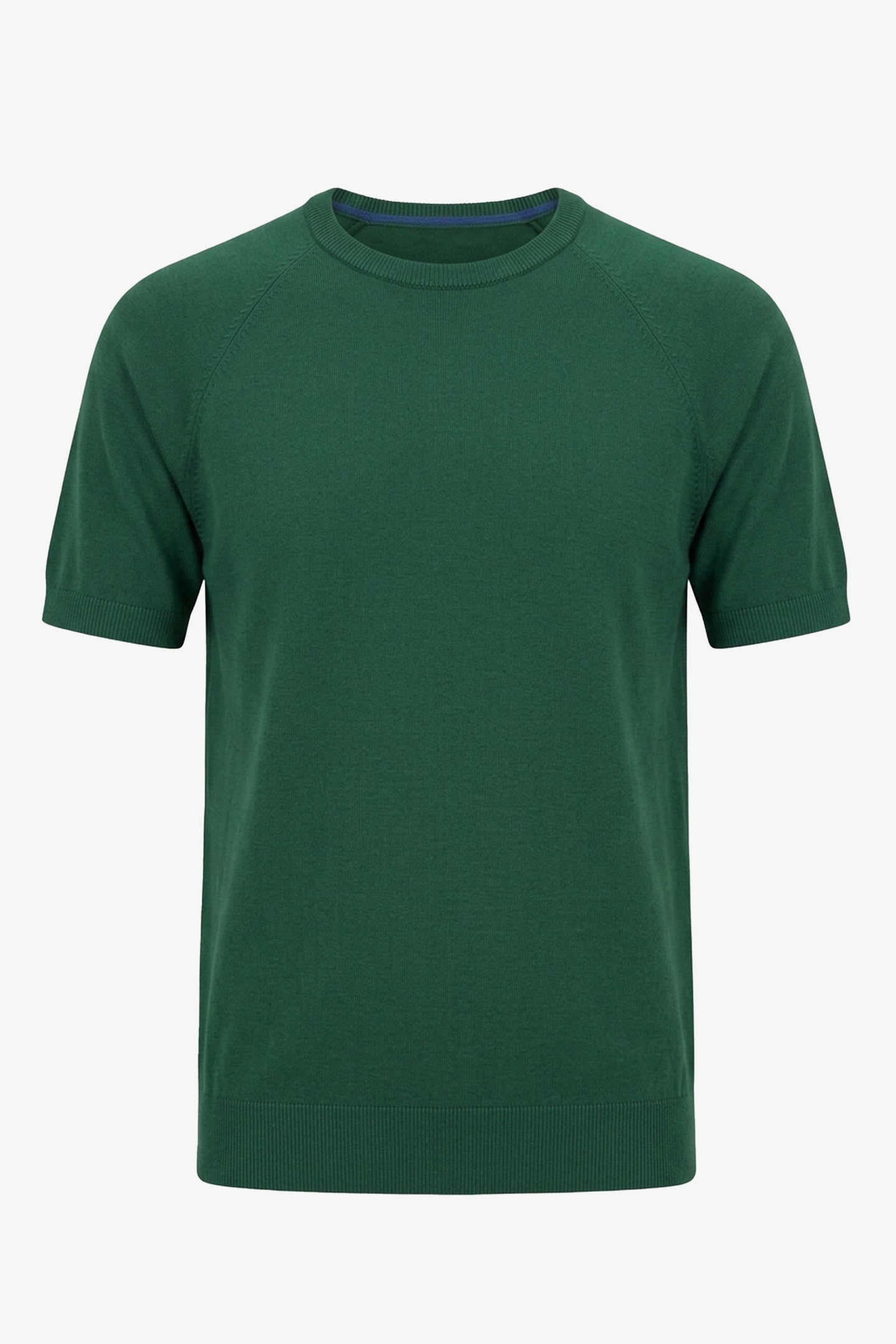 Tricou bărbătesc verde clasic tricotat cu mânecă scurtă și guler rotund