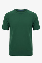 Tricou bărbătesc verde clasic tricotat cu mânecă scurtă și guler rotund