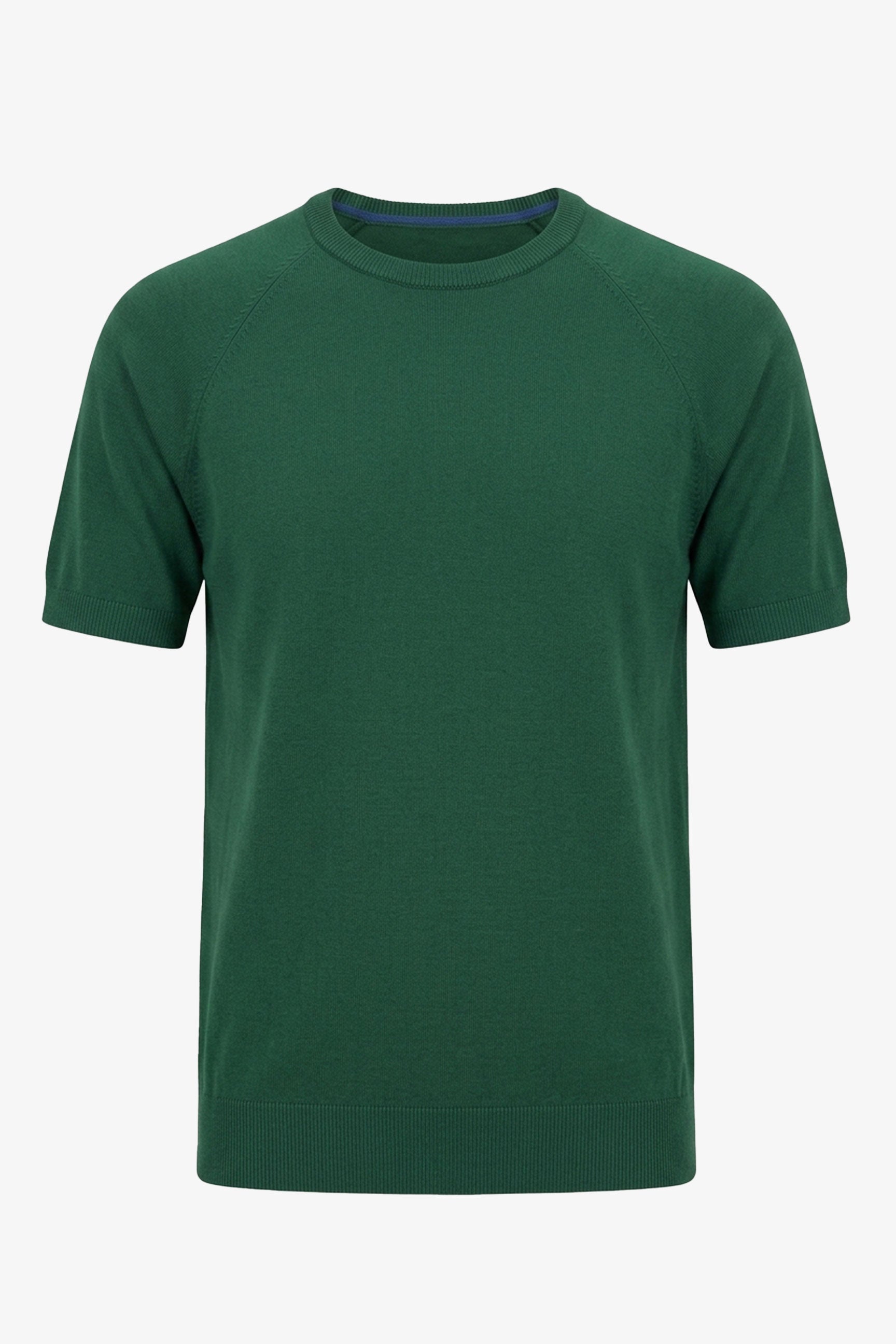 Tricou bărbătesc verde clasic tricotat cu mânecă scurtă și guler rotund
