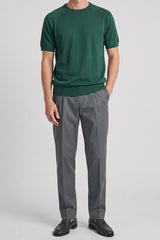 Tricou bărbătesc verde clasic tricotat cu mânecă scurtă și guler rotund