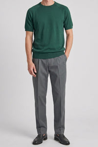 Tricou bărbătesc verde clasic tricotat cu mânecă scurtă și guler rotund