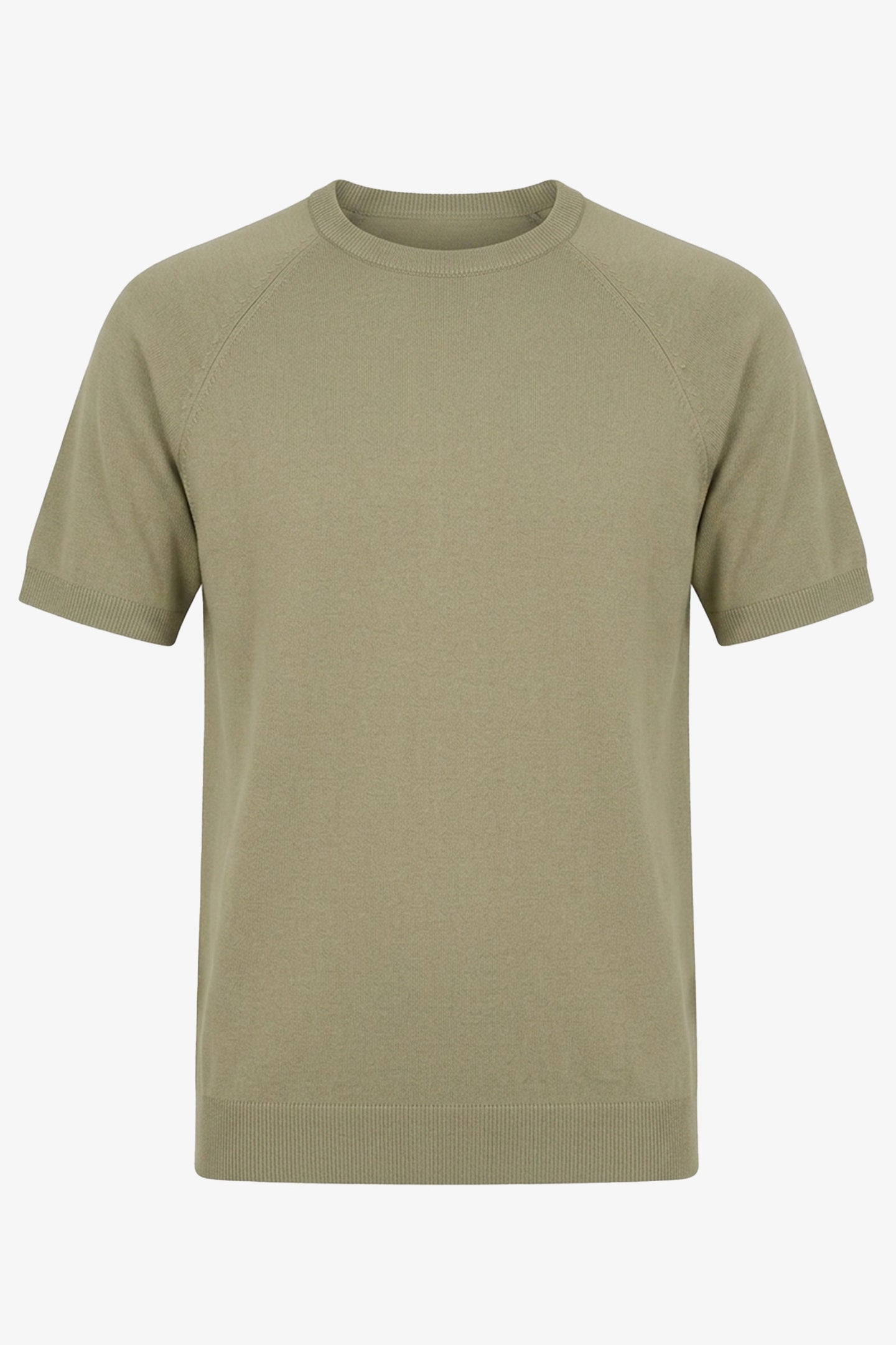 Tricou bărbătesc kaki clasic tricotat, cu mânecă scurtă, guler rotund