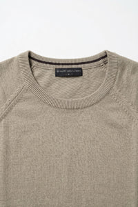 Tricou bărbătesc kaki clasic tricotat, cu mânecă scurtă, guler rotund