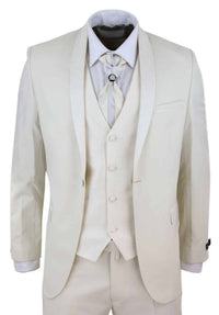 Mens 4 Piece Shawl Lapel Suit - Cream
