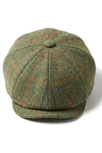 Pălărie bărbătească cu 8 panouri, model ras, Tweed Blinders, Newsboy, verde, în carouri