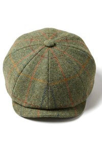 Pălărie bărbătească cu 8 panouri, model ras, Tweed Blinders, Newsboy, verde, în carouri