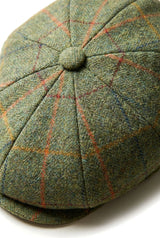 Pălărie bărbătească cu 8 panouri, model ras, Tweed Blinders, Newsboy, verde, în carouri