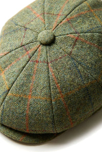 Pălărie bărbătească cu 8 panouri, model ras, Tweed Blinders, Newsboy, verde, în carouri