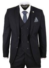 Mens  Black 3 Piece Pinstripe Suit