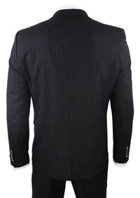 Mens  Black 3 Piece Pinstripe Suit
