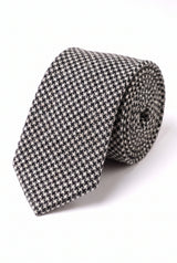 Cravată bărbătească din amestec de lână Houndstooth alb-negru