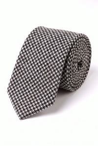 Cravată bărbătească din amestec de lână Houndstooth alb-negru