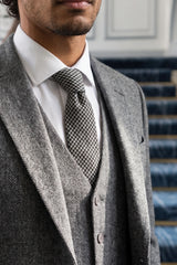 Cravată bărbătească din amestec de lână Houndstooth alb-negru