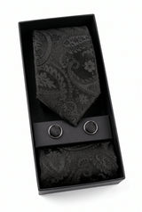 Set cadou cravată Paisley neagră pentru bărbați