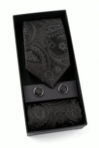 Set cadou cravată Paisley neagră pentru bărbați