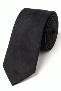 Cravată bărbătească neagră cu finisaj din piele întoarsă