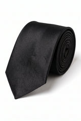 Set cravată neagră bărbătească cu batistă de buzunar și butoni