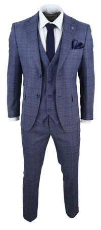 Mens 3 Piece Suit Classic Tweed Check Vintage Retro Peaky Blinders Tailored Fit