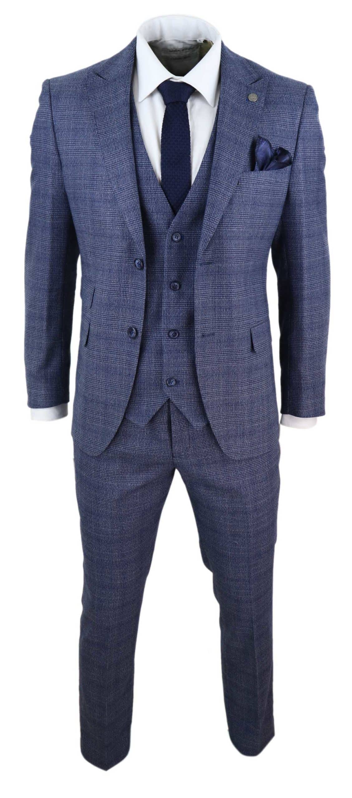Mens 3 Piece Suit Classic Tweed Check Vintage Retro Peaky Blinders Tailored Fit