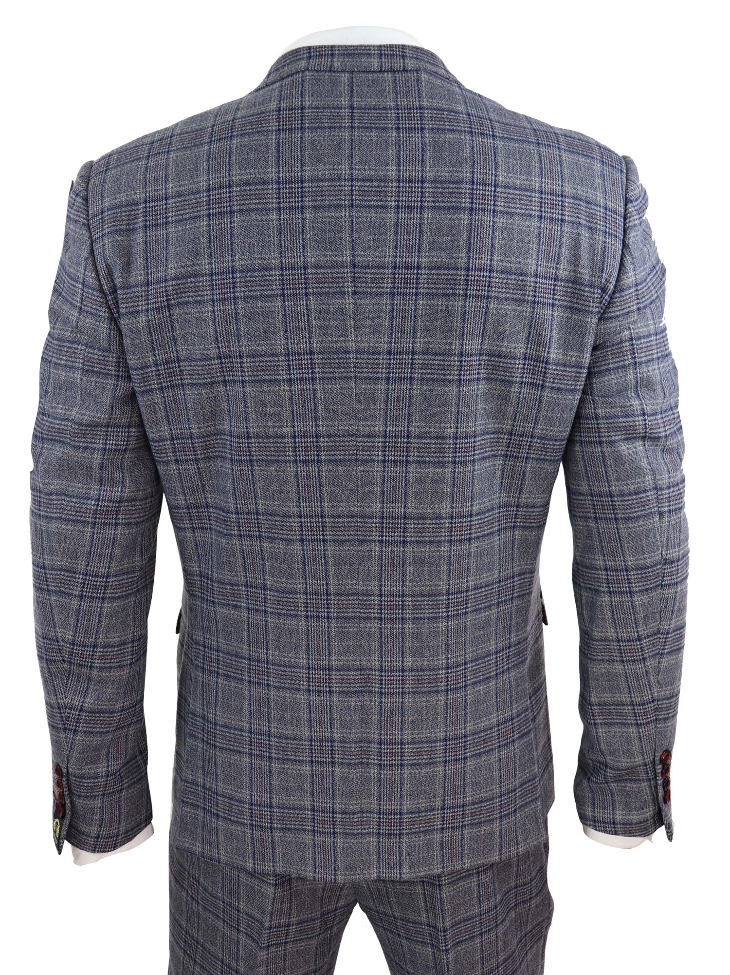 Mens Blue Grey Checkered 3 Piece Suit