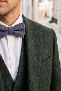 Papion bărbătesc albastru cu model herringbone din tweed