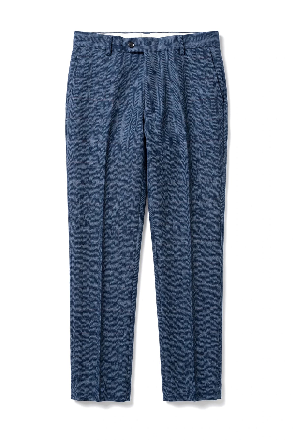 Dion - Pantaloni bărbătești albaștri din tweed cu model herringbone