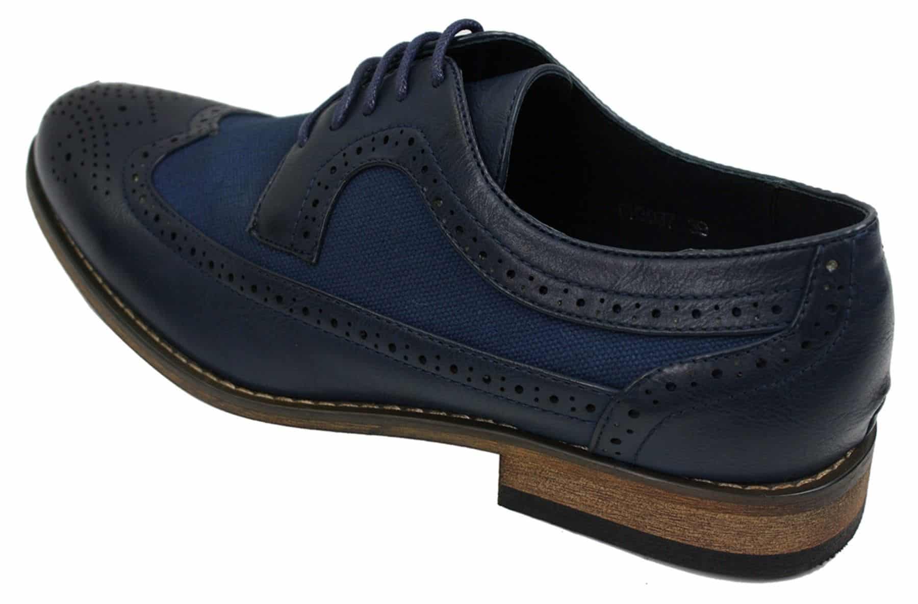 Mens Brogues Leather Shoes Italian Designer Smart Casual Brown Black Navy Retro