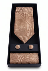 Set cadou cravată Paisley bronz pentru bărbați