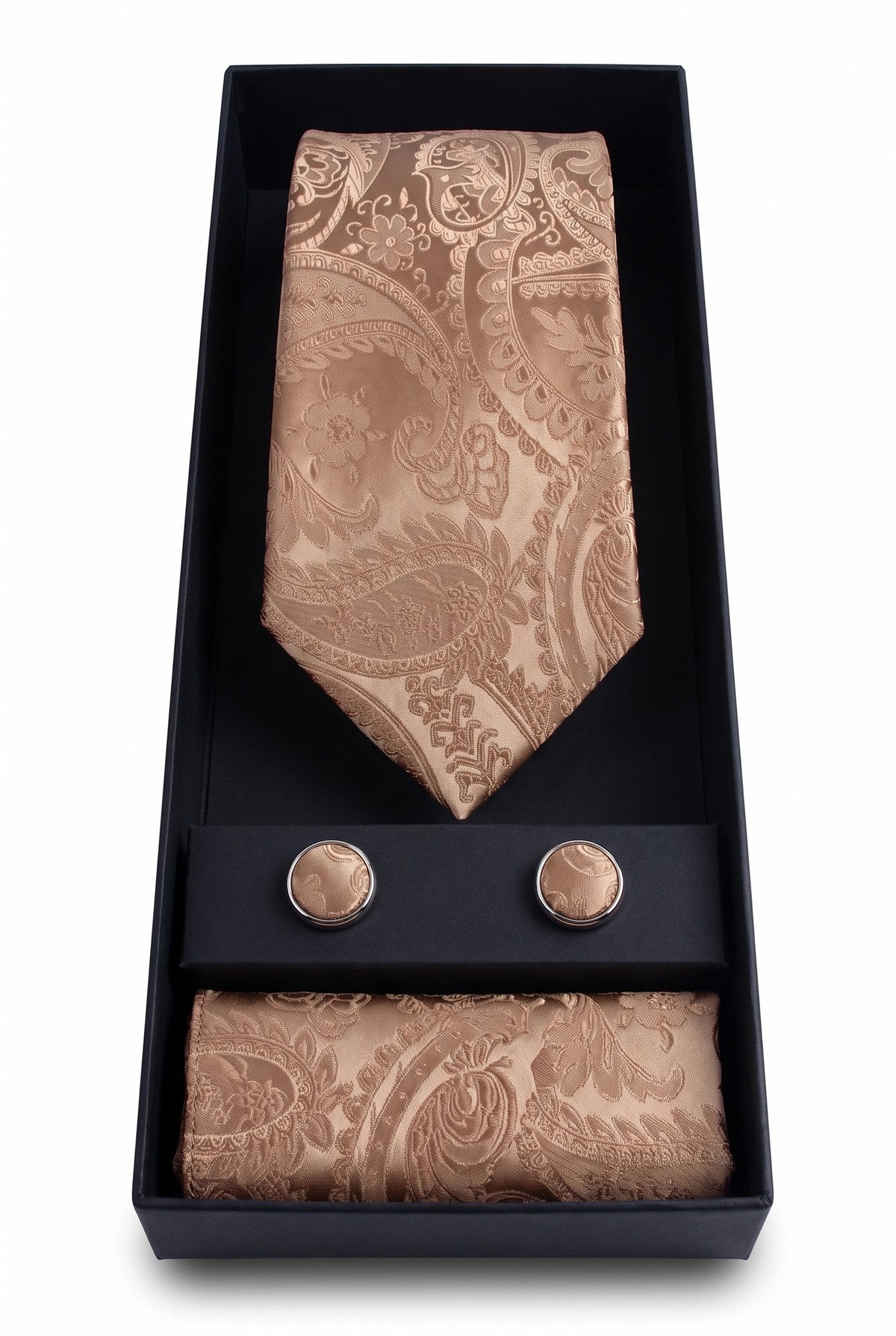 Set cadou cravată Paisley bronz pentru bărbați