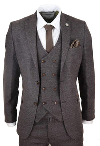 Mens Brown 3 Piece Suit with Double Breasted Waistcoat